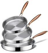 CAROTE 3-Piece Tri-Ply Stainless Steel Frying Pan Set, Skillet Set 8"/10"/12", Induction Compatib...