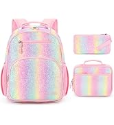 mibasies Girls Backpack with Lunch Box: 3PCS Kids Backpack Set for Kindergarten Elementary - 15 I...