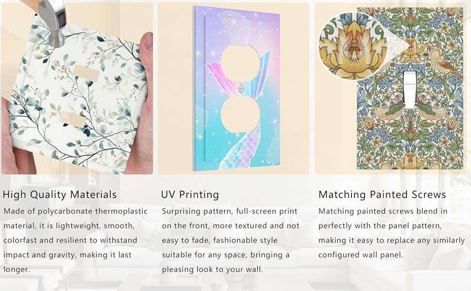 light switch cover is made of high-quality materials, matching colored mounting screws.