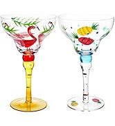 ZAVOOS Set of 2 Margarita Glass, 10 Oz Mexican Hand Blown Glasses for Martini, Hand Painted Moder...