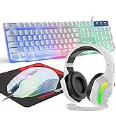 Wired Gaming Keyboard and Mouse Headset Combo,Rainbow LED Backlit Wired Keyboard,Over Ear Headpho...