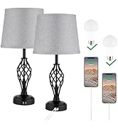 Ruiever Charging Table Lamps Set of 2, nightstand lamp with USB Ports Bedside Desk lamp for Livin...