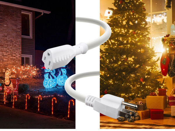 BN-LINK Outdoor Extension Cord, 3-Prong, 16 Gauge General Purpose Power Cord, Grounded Plug, White