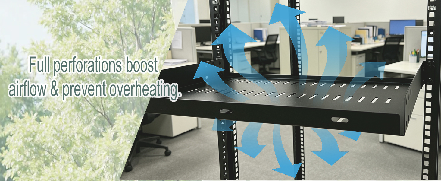 1U vented cantilever rack mount tray