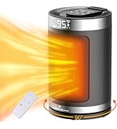 Space Heater for Indoor Use, 1500W PTC Ceramic Portable Heater with Thermostat & Remote, 12h Time...
