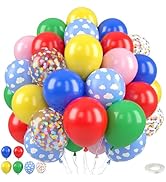 Red Yellow Blue Pink Balloons,50PCS 12 Inch Cloud Print Matte Blue Yellow Pink Red Green Confetti...