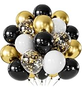 Haolongfa Black and Gold Balloons, 60 Pcs 12 Inch New Years Balloons, Metallic Black Gold White C...