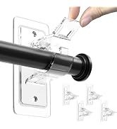 4 Pack No Drill Curtain Rod Brackets, Holding Up to 17 lbs, PET Self Adhesive Curtain Rod Holders...