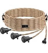 LYOOWNG 3 Light Plug in Pendant Light Cord, 25FT Hanging Lights with Plug in Cord, Hemp Rope Hang...