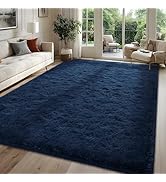 FALARK Fluffy Navy Blue Rugs for Bedroom, 4x6 Feet Dark Blue Area Rug for Living Room, Soft Shagg...