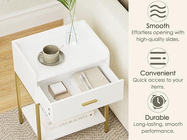 white and gold nightstand