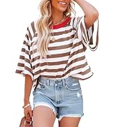 Dokotoo Tops for Women Striped 2026 Fashion T Shirts for Women Color Block Crewneck Design Loose ...