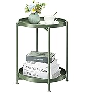 danpinera 2 Tier Metal Side Table with Removable Tray, Folding End Table Outdoor Side Table Small...