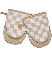 Ohocut Beige Checkered Mini Oven Mitts Heat Resistant, Vintage Retro Checkerboard Mini Silicone O...