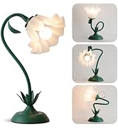 Flower Table Lamp, Cute LED Reading Bedside Night Light, 3 Color Modes Vintage Desk Lamp, Kawaii ...