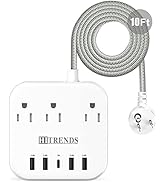 Power Strip, HITRENDS Surge Protector with 3 Outlets 4 USB Ports &amp; 1 Type-C Port (5V/3A), Angled ...