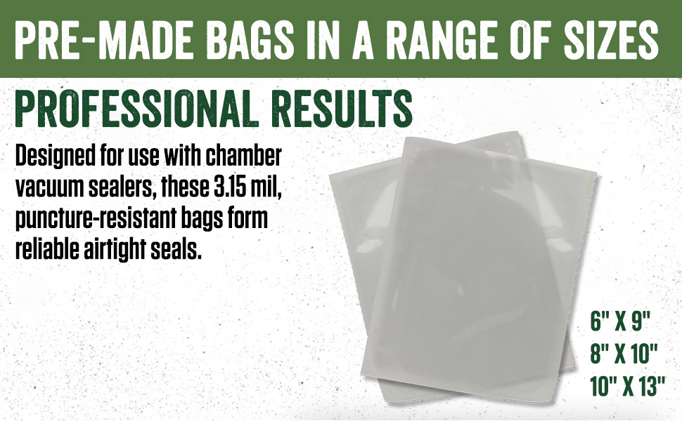 LEM MaxVac Pro Chamber vacuum sealer bags in different sizes with professional results