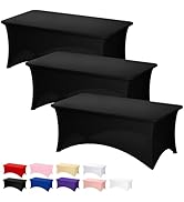 Fixwal 3 Pack Black Table Cloth for 6FT Rectangle Tables, Rectangular Tablecloths Stretch Spandex...