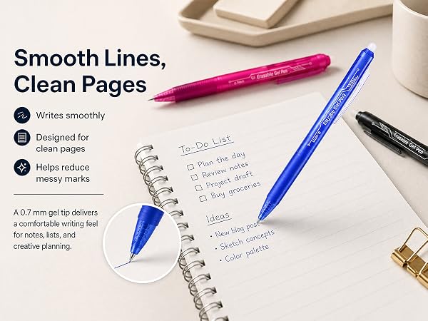 0.7mm erasable gel ink pens