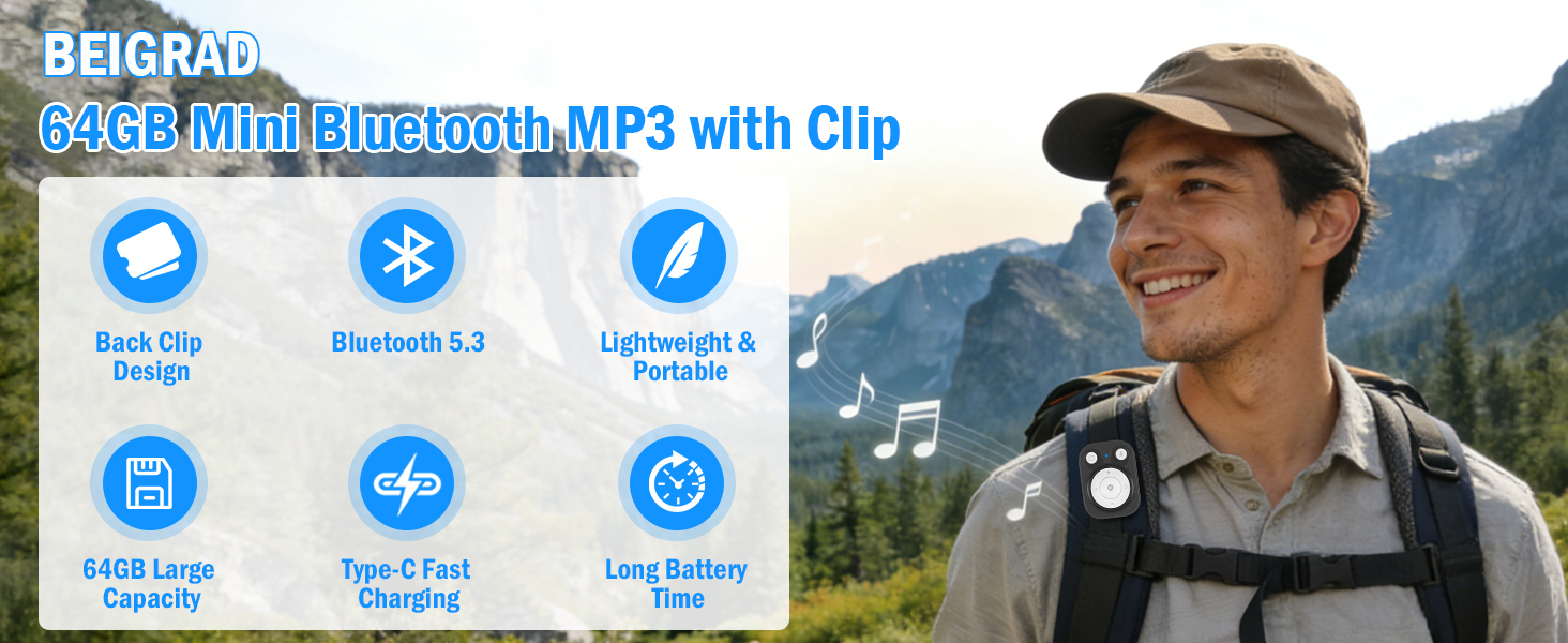 64GB Mini Bluetooth Mp3 with Clip
