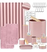 IMAVO Pink Bathroom Set,26Pcs Bathroom Accessories Set with Waverg Shower Curtain,Rugs,Trash Can,...