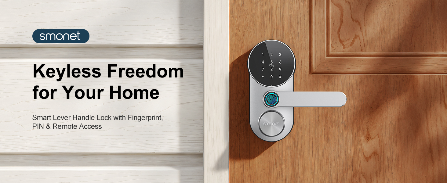 smart lever lock with fingerprint silver