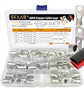 SVAAR 0 Gauge 1 Gauge 2 Gauge Tinned Copper Wire Lugs with 5/16" and 3/8" Stud Ring Terminals Bat...