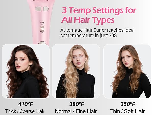 Choose from 3 precise temperature settings (350°F-410°F) to customize your look.