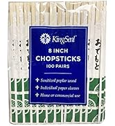 200 Count | KingSeal 8 Inch Natural Poplar Disposable Wood Chopsticks, Paper Sleeve, Waribashi, B...
