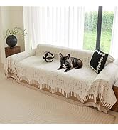 Yajue Boho Couch Cover for Dogs - Pet Proof Sofa Covers for 2 Cushion Couch, Non-Slip Chenille So...