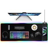 Mouse Pad with Wireless Charging, Large Desk Mat RGB Gaming Mousepad, 10 Light Colors LED Gaming ...