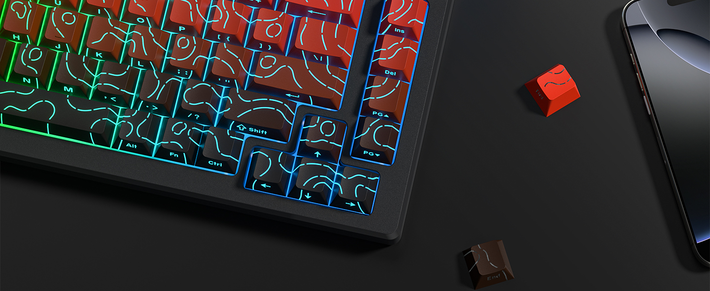 womier Red Black Topographic keycaps Line Backlit keycaps Shine Through Keyboard Keys Side Printed