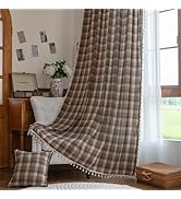 Erbnaryx Plaid Curtain 59W x 63L Inches,2 Panel Light Filtering Privacy Rod Pocket, Vintage Handm...