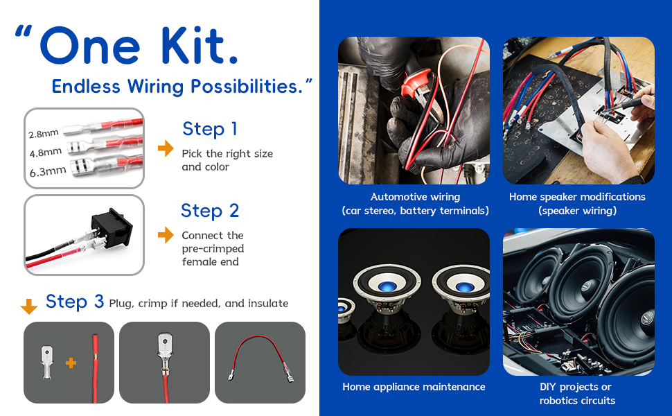 how to use spade terminal wires, install spade connectors, crimp wire connectors, wiring guide