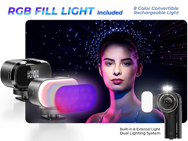 8k digital camera camcorder video camera with RGB fill light