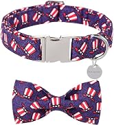 DOGWONG American Flag Dog Collars with Detachable Bow - 4th of July Adjustable Cotton Dog Collar ...