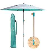 Handy Beach Umbrella &amp; Anchor System, Large 7ft Silver Coated UPF 55 Canopy, 10 Second Installati...