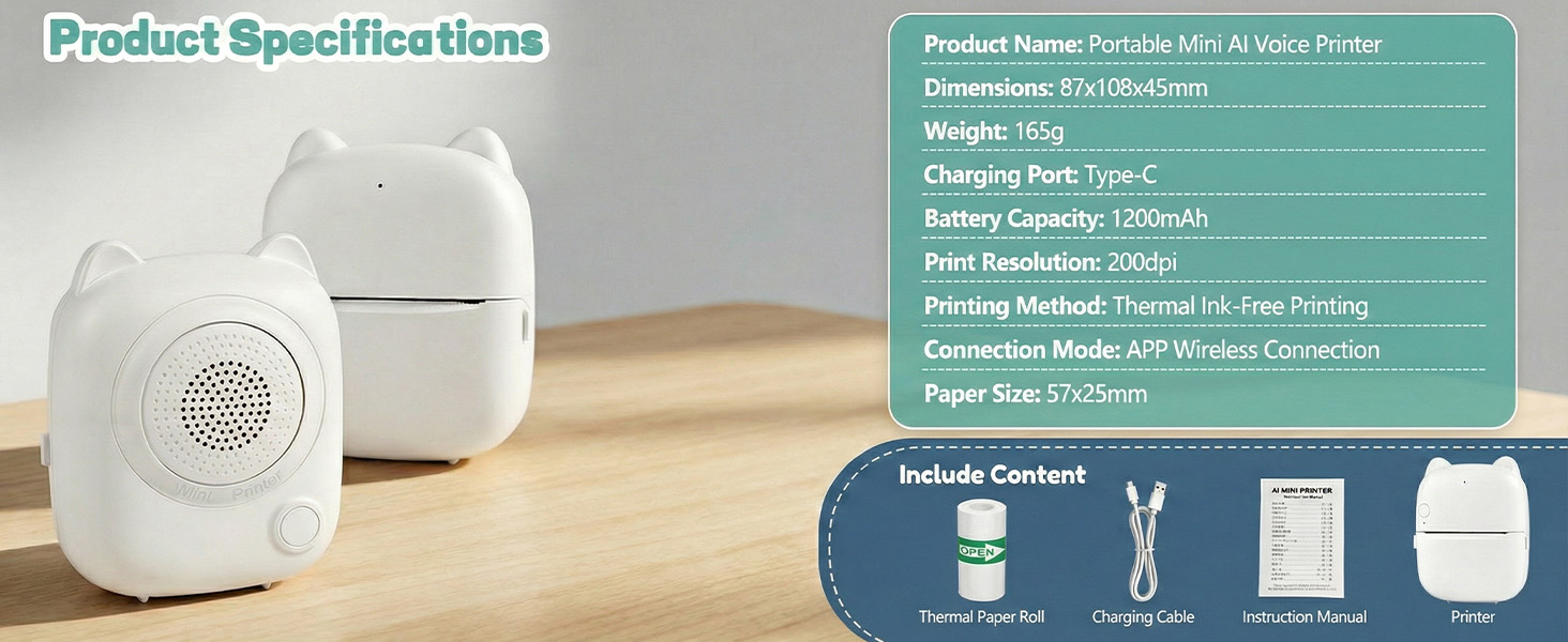 Kid-Friendly Images &amp;amp; Safe Materials Portable Inkless Mini Printer Privacy-First rechargeable