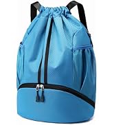 Hoedia Sports Drawstring Backpack - String Swim Gym Bag with Shoes Compartment and Wet Proof Pock...