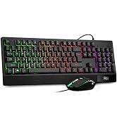 Rii Gaming Keyboard and Mouse Combo,USB Wired,104 Keys RGB LED Backlit Keyboard with Wrist Rest f...