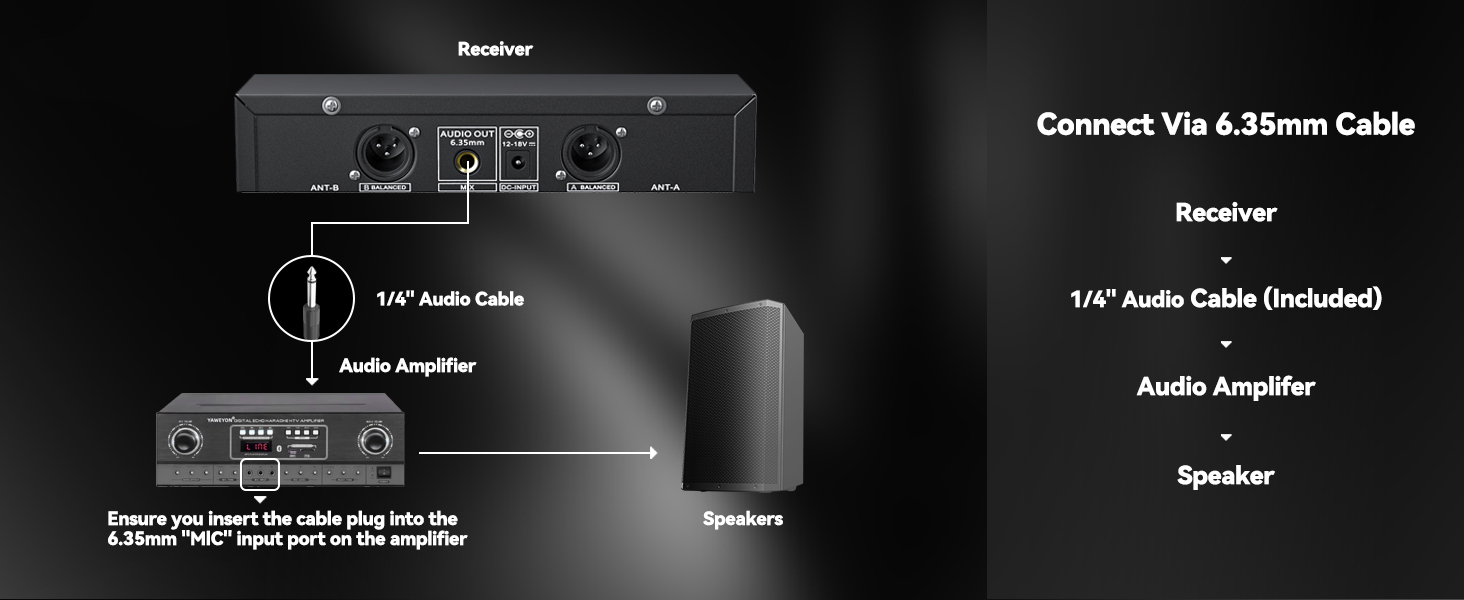 Professional Wireless Mic Receiver with XLR and 6.35mm Output, Connects to Mixer, Amplifier &amp;amp; Audio