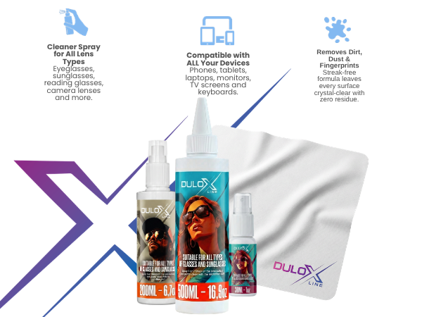 DULOX LINE cleaner spray kit for lenses, screens and devices, streak-free microfiber cloth