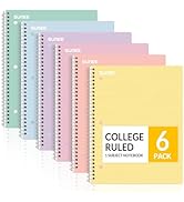 SUNEE Spiral Notebooks, 6 Pack, 1-Subject, College Ruled Paper, 8" x 10-1/2", 70 Sheets per Noteb...