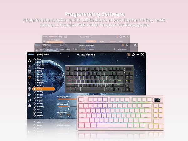 Pink Wireless Mechanical Keyboard 75% with Color Multimedia Screen Gaming Keyboard