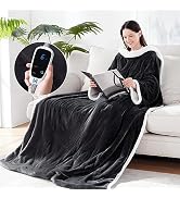 SEALY Electric Blanket Wearable with Foot Pocket, Electric Snuggle Blanket with Sleeves, Flannel ...