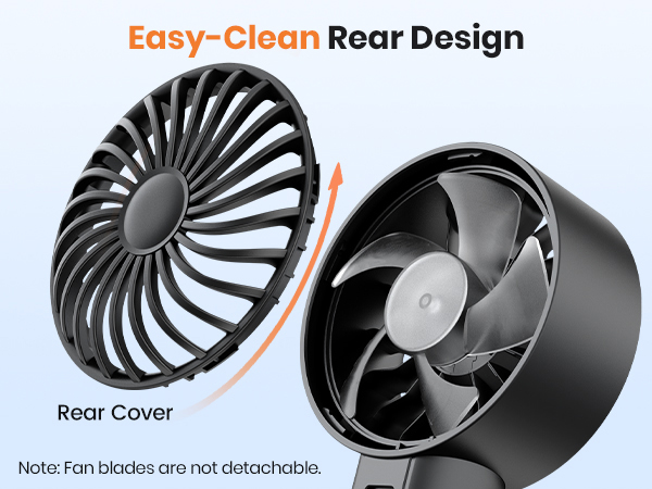 Warmco Handheld Fan Easy-Clean Design with Removable Rear Cover for Dust Removal
