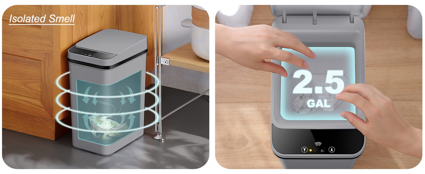 Yatmung 2.5 Gallon Motion Sensor Trash Can - Automatic Trash Can Touchless - Smart Trash Bin( Grey )