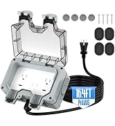 Outdoor Outlet Box with 16.4Ft Extension Cord,NEMA 5-15R,IP66 Waterproof Outdoor Outlet Box w/Loc...