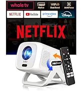 Compatible with Netflix &amp; Auto Focus Keystone Smart Mini Projector with WiFi6 and Bluetooth, Port...