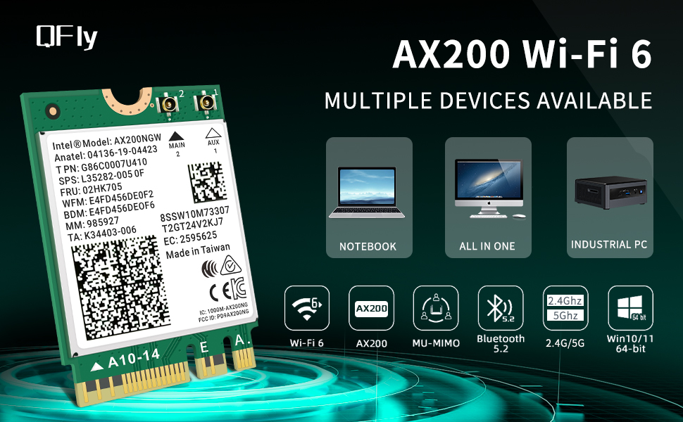 WiFi 6 Wireless Card Intel AX200
